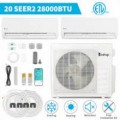 Winado - 28000 BTU 20 SEER Dual 2 Zone Wifi AC Ductless Mini Split Air Conditioner & Heat Pump (2 x12000BTU) +24.6 Ft Copper Line - White