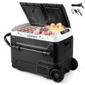 Costway - Dual Zone 12V Car Refrigerator 53QT Portable Compressor Fridge Freezer (-4℉~68℉) for RVs - Black