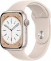 Apple Geek Squad Certified Refurbished Watch Series 8 (GPS) 45mm Aluminum Case with Starlight Sport Band - M/L - Starlight