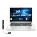 HP - 17 Laptop 17.3 FHD (AMD Ryzen 5 7520U, 8GB LPDDR5, 512GB SSD, AMD Radeon, Win 11 Home) w/USB Hub - Natural Silver